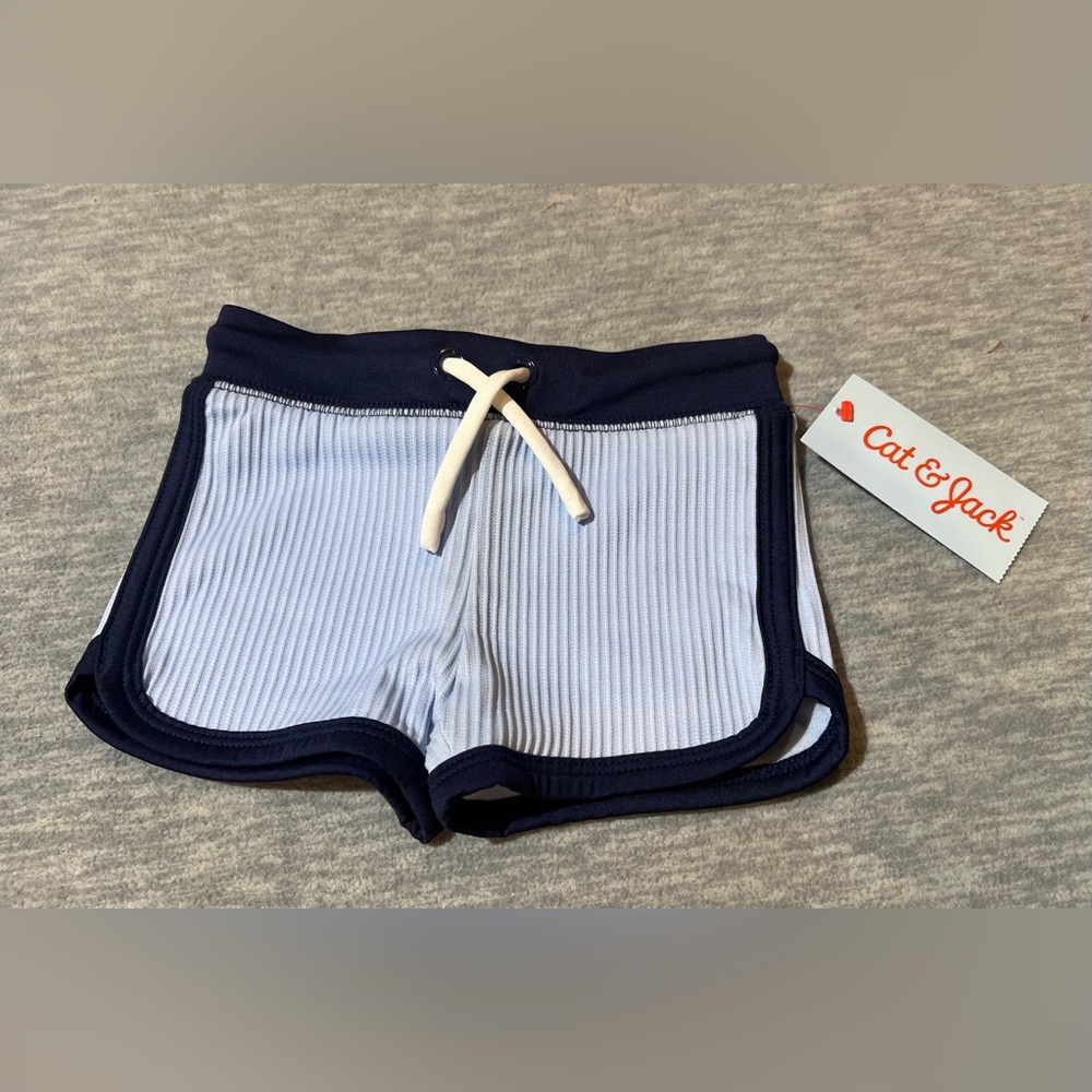 Cat & Jack‎ Navy and Light Blue Shorts Kids Baby Boy 12M Ribbed Drawstring New